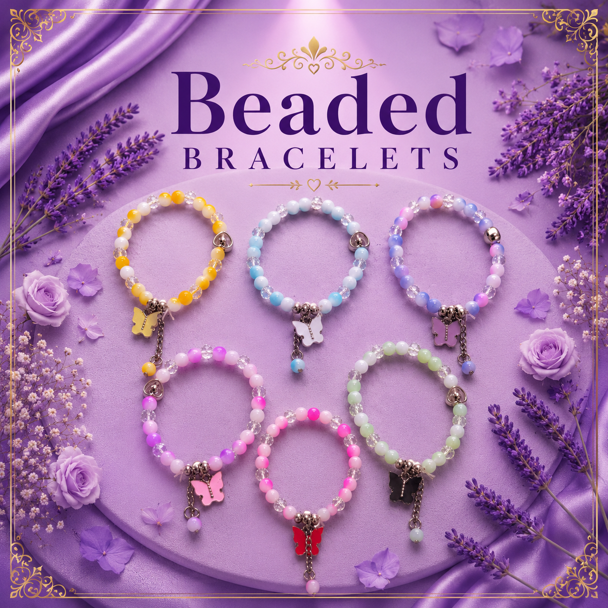 Butterfly Crystal Beaded Bracelet
